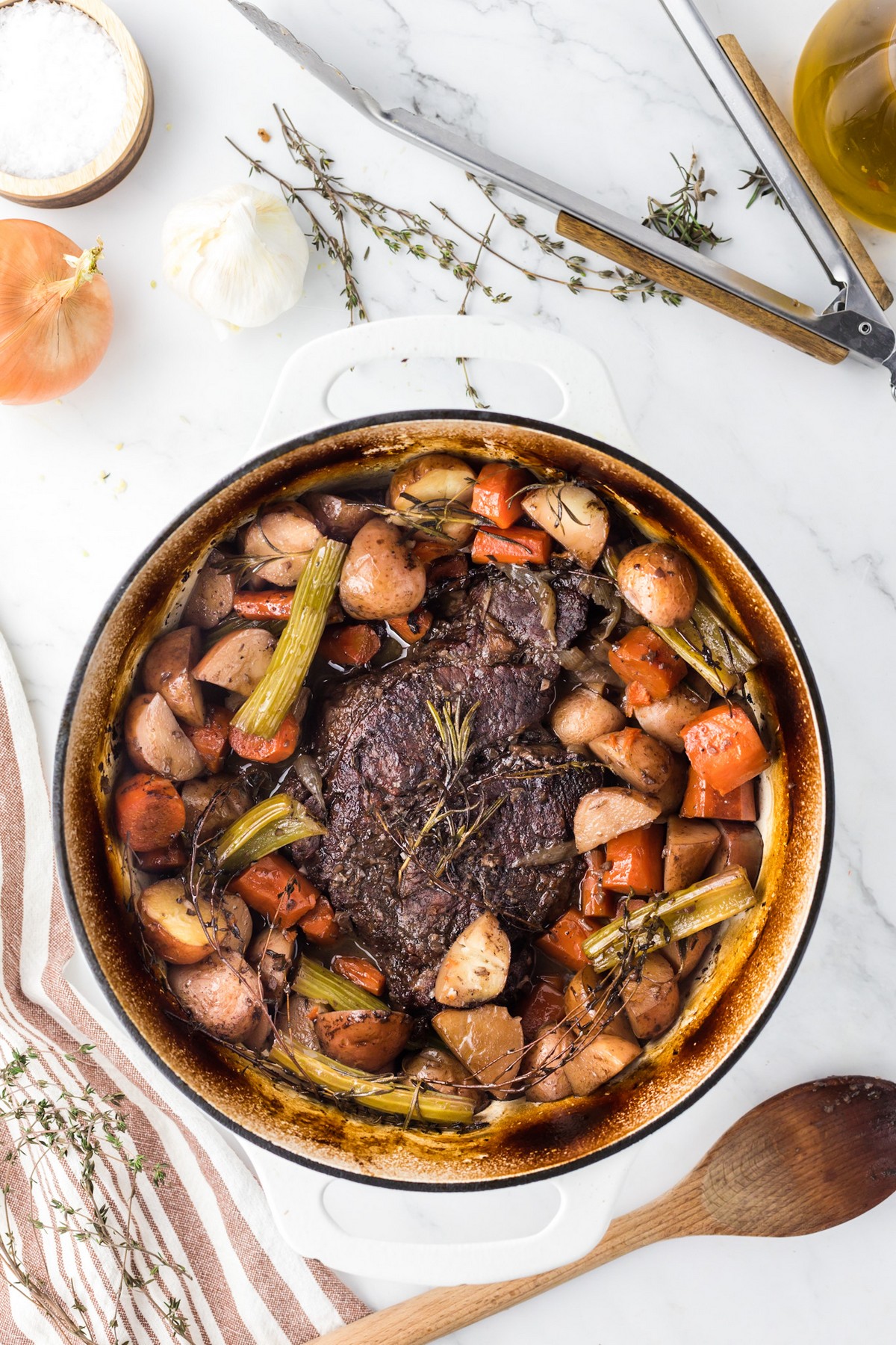 3 lb Chuck Pot Roast Enamel Coated Cast Iron Dutch Oven in Ninja Air Frying  Oven or any oven 