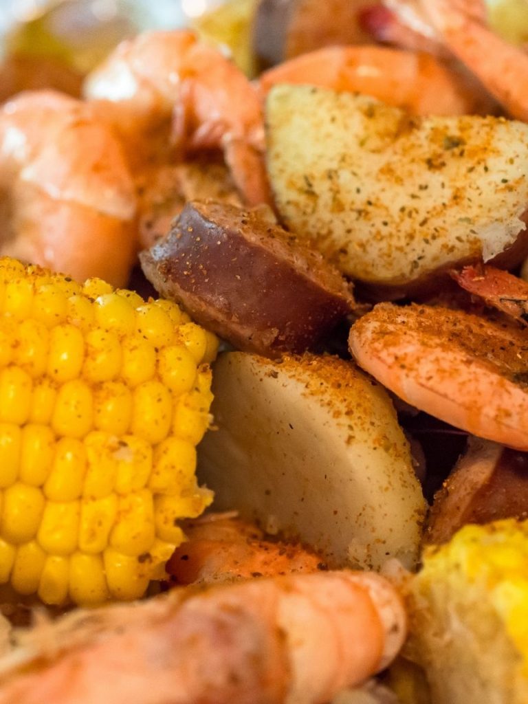 Up close photo of shrimp boil